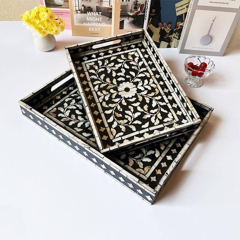 北欧nis轻奢收6629-22风手工贝托盘桌面纳置物盘长方形果盘装彩饰