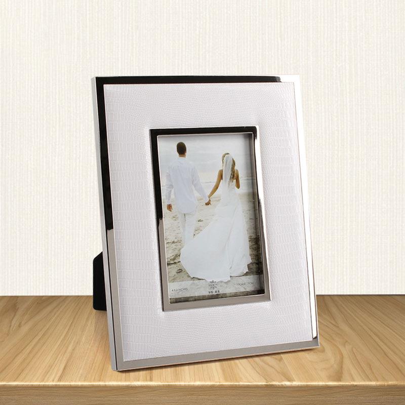 现代约画框摆台长创意手工6简7寸方形金属边框黑HY寸色皮革相框