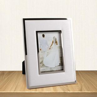 现代约画框摆台长创意手工6简7寸方形金属边框黑HY寸色皮革相框