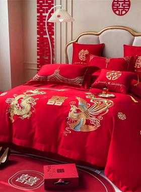高被档龙婚床四件套新结凤婚红色床单被套婚庆子抱枕全套十9/--hu