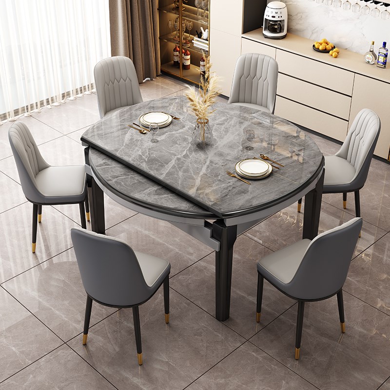 岩板餐桌椅组合家用小户型202z5新款轻奢吃饭桌客厅可变圆桌电磁