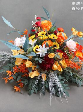 婚庆秋桔色路色引婚礼花艺盆花色仿真橘花绢花装饰花盆NCG花t台排