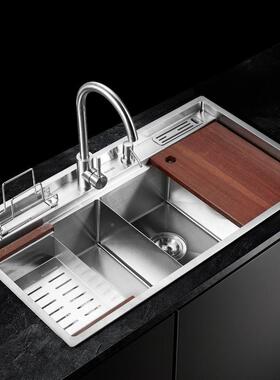 广东厂家不锈钢沥篮水S8848S工双槽带架洗菜盆加厚台阶水槽刀884