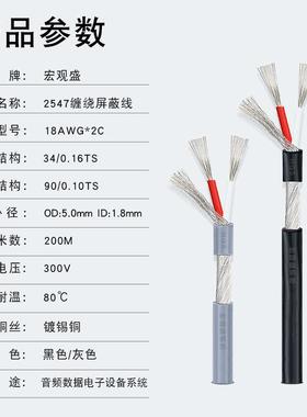 200米2547#18AW蔽G*2C加缠绕屏线美标QCV0.75平方两频灰色芯音线
