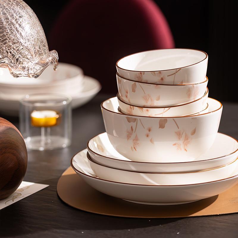 陶瓷碗碟套装用Z1204高值加厚盘子碗筷全套家红色送新婚新年乔迁