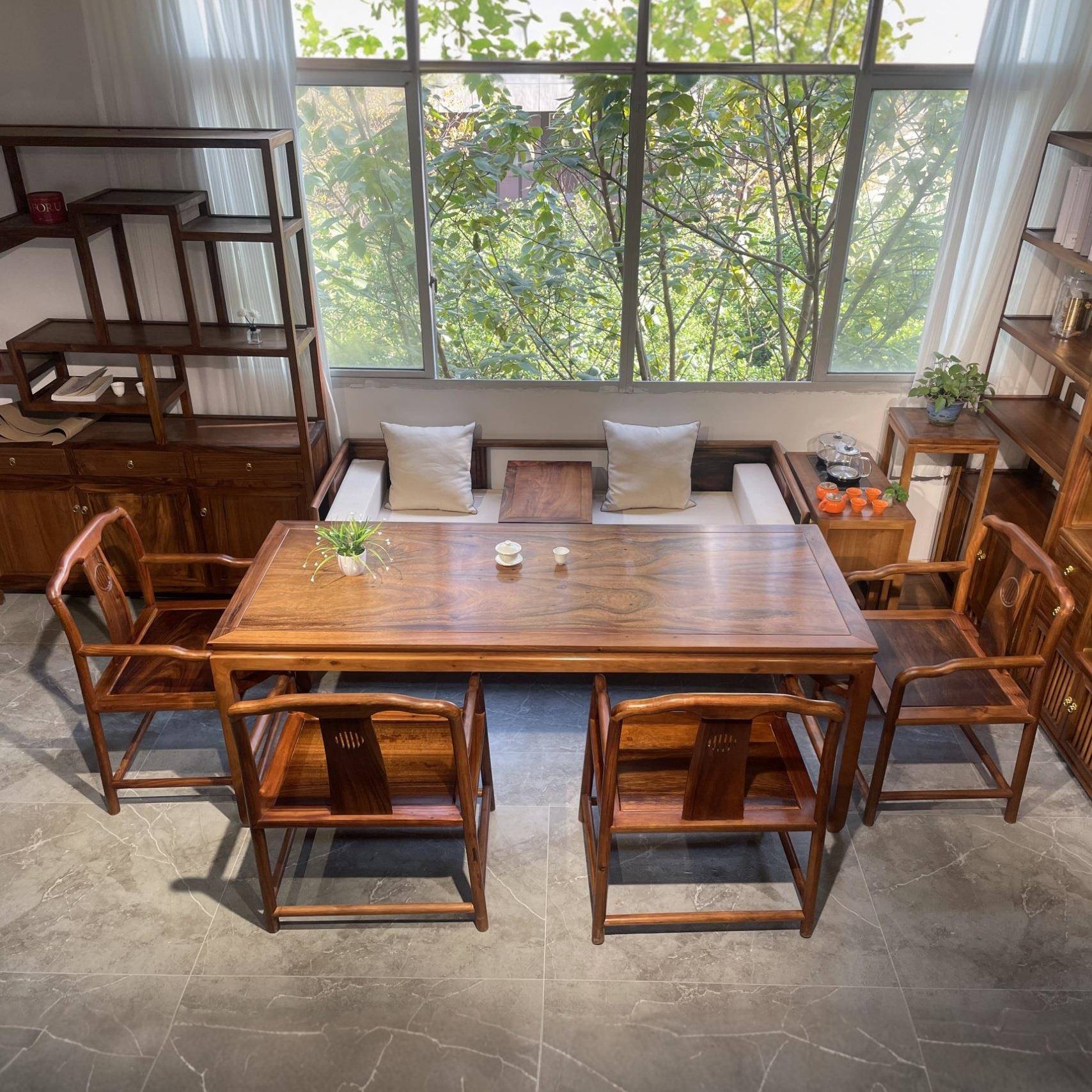 去客厅化件南胡桃木马蹄茶桌罗汉床七DEF套168美*08*75