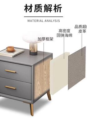 Y床头简约现代家用实卧室02柜4新2款JRR木床边柜小型主卧高端灰色