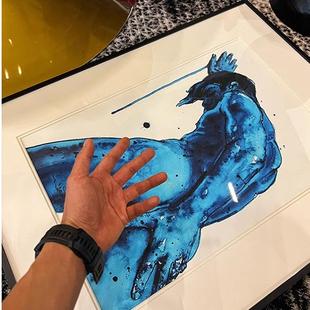 现HkR0S挂代抽象人物小装饰画蓝色水彩裸体众艺术版画家客厅画卧