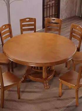 实木餐桌椅圆桌新WVR式圆厅形中饭桌家用带转盘村吃农饭桌子客小