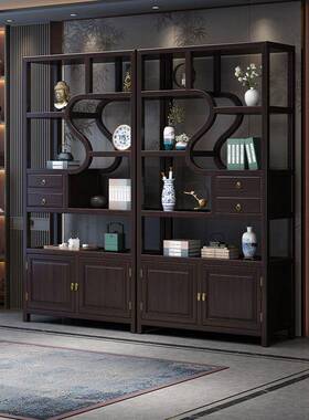 博古架实木示新中式茶室WNX架子置物展架办室客厅隔断书柜公多宝