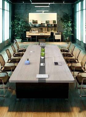 桌会议圆桌长桌办公家桌具大型简约现代角办公长方形会议室椅PKF