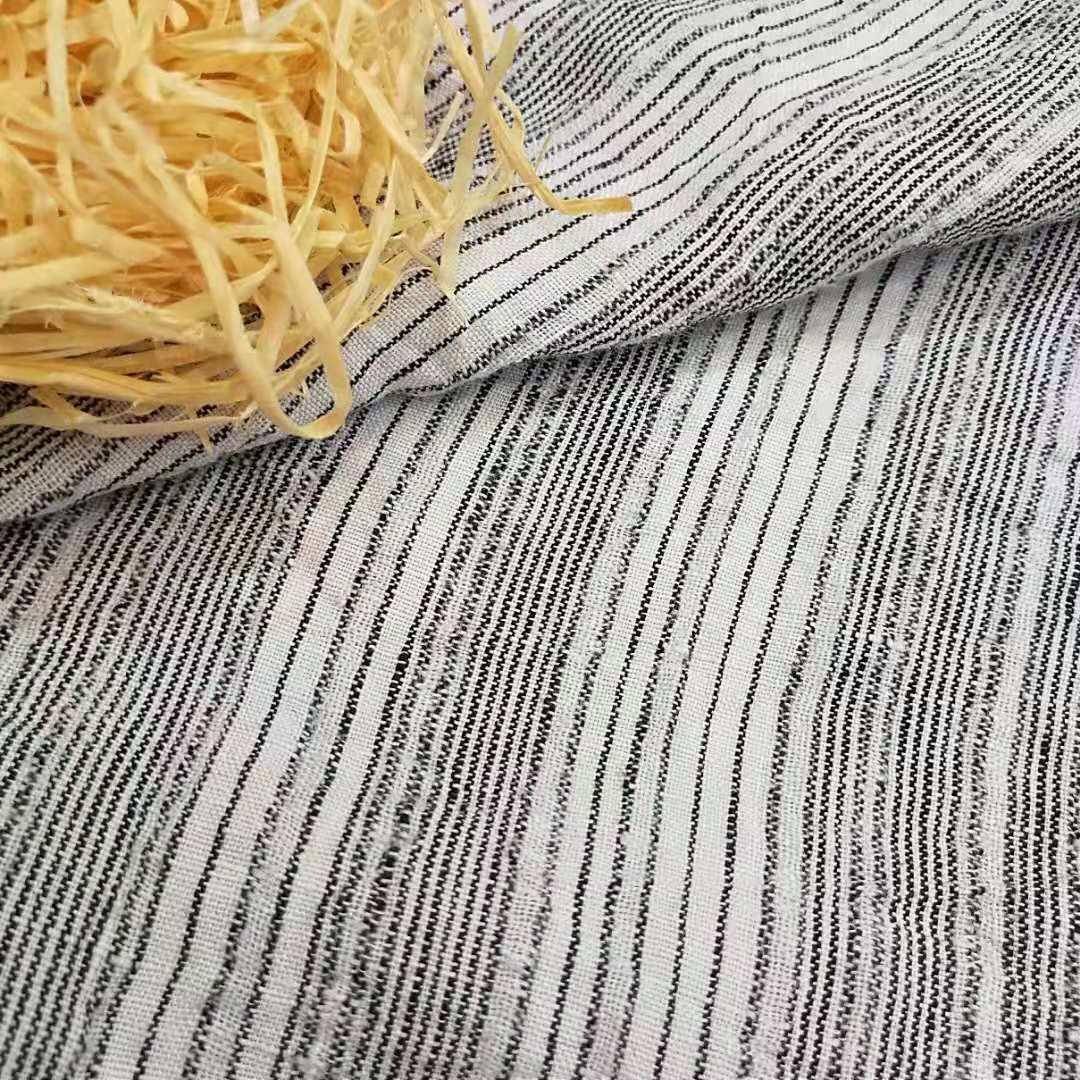 艺棉麻纯亚麻色VGD条子布新料水洗布料麻织布麻皱布肌理面料