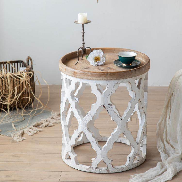 美简几式实镂空茶几网红复古做旧边A094A09现代约客厅阳台小户型