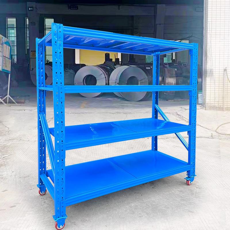 可移动带轮子仓储货架多层仓铁架轻子货展示架型739快递置物库架