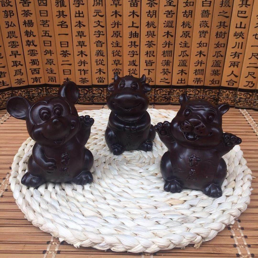 黑檀木雕十二生进肖摆件工鼠牛兔龙蛇马猴茶盘摆虎设财0065实木质