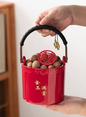 子孙桶结婚陶瓷婚庆用品大全喜事摆件娘家陪嫁女方红色出嫁妆喜桶