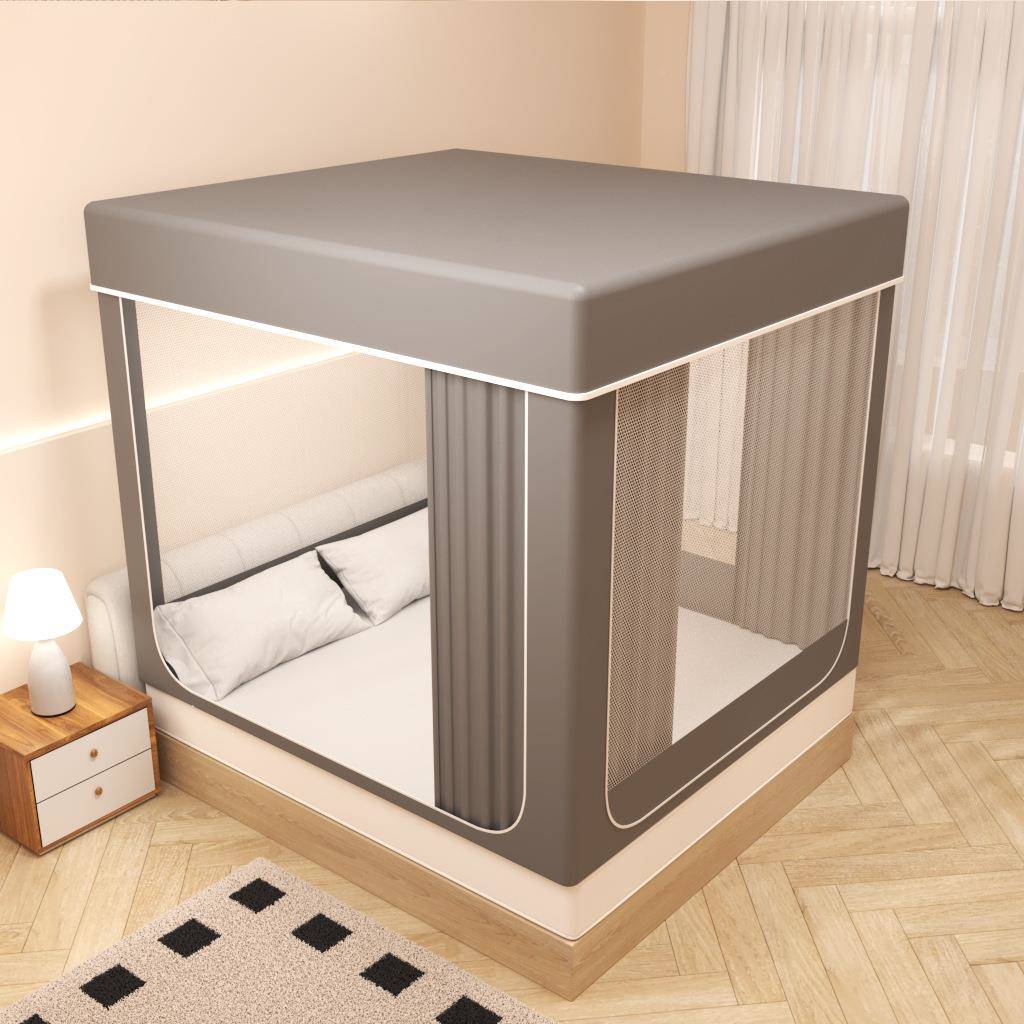 款三开门帘蚊帐床支架公主床幔新遮光布一体式2408家帘用全遮光免