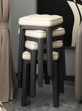 ZWK凳子家用轻奢软包椅子梳加厚塑料卧凳可叠放方形餐方桌凳室妆