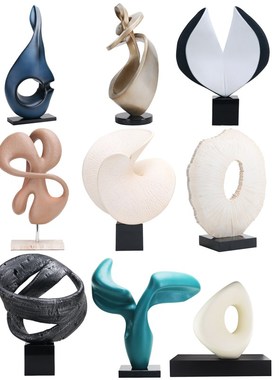 轻奢现代抽象几何高档艺术雕塑玄关样板I间别墅酒店售楼部客厅摆