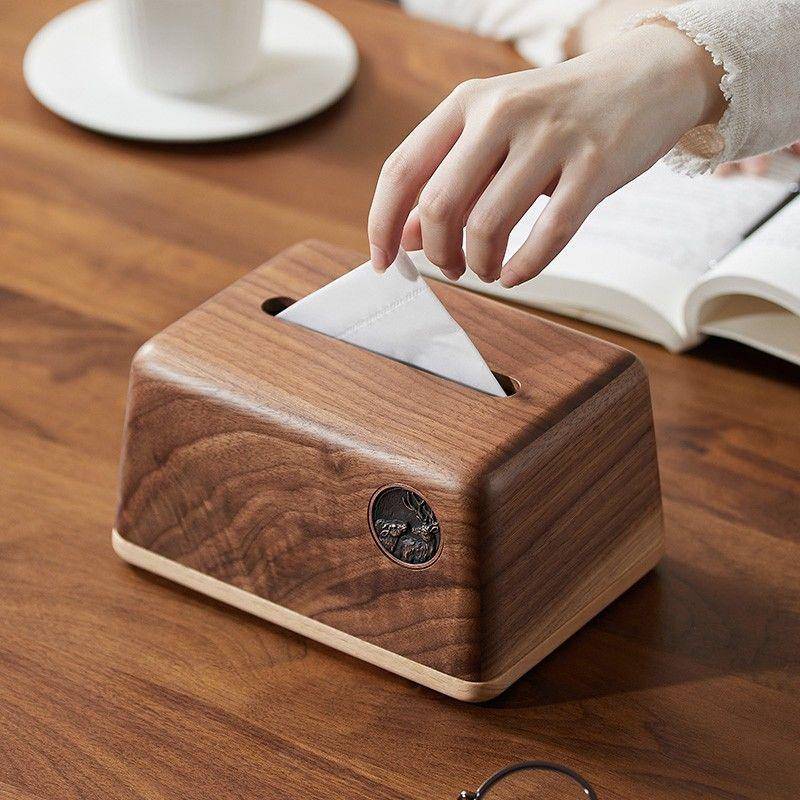 胡盒桃实木纸巾盒玄关抽纸桌面客厅纸HTM-01-0盒多功能轻奢遥控器