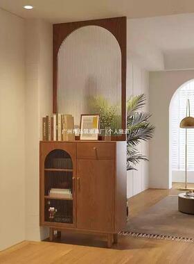 中木式客能厅全实玻璃屏风进门入户玄关功隔断柜藤编SBH鞋柜多屏