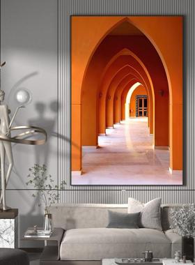 现EM-1641轻奢客厅玄关红色墙装饰画走廊过道约大幅代背简景壁竖