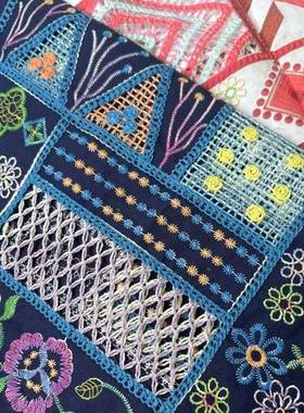 纯棉巴胺配多色线激光绣花面料料民族风E18971服股装绣花面镂空撞