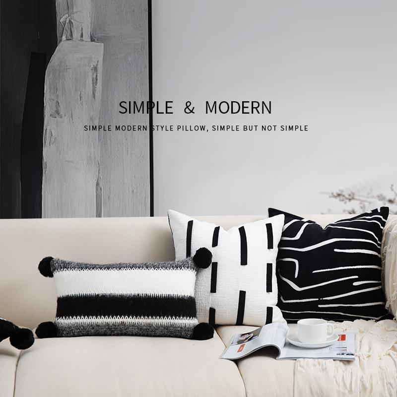 抱条枕套靠黑JY685白纹酒店样板房工手拼接抱枕客厅沙发轻奢枕套