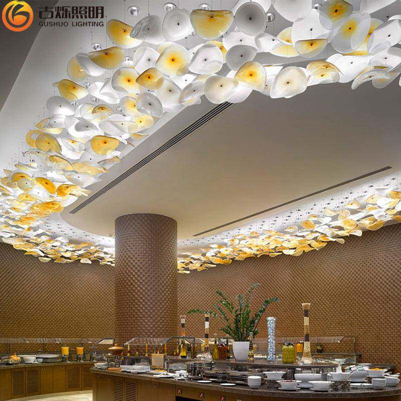 酒店大厅宴会琉璃北美大厅型墅非GS2023-0标艺术工灯具荷叶程吊别