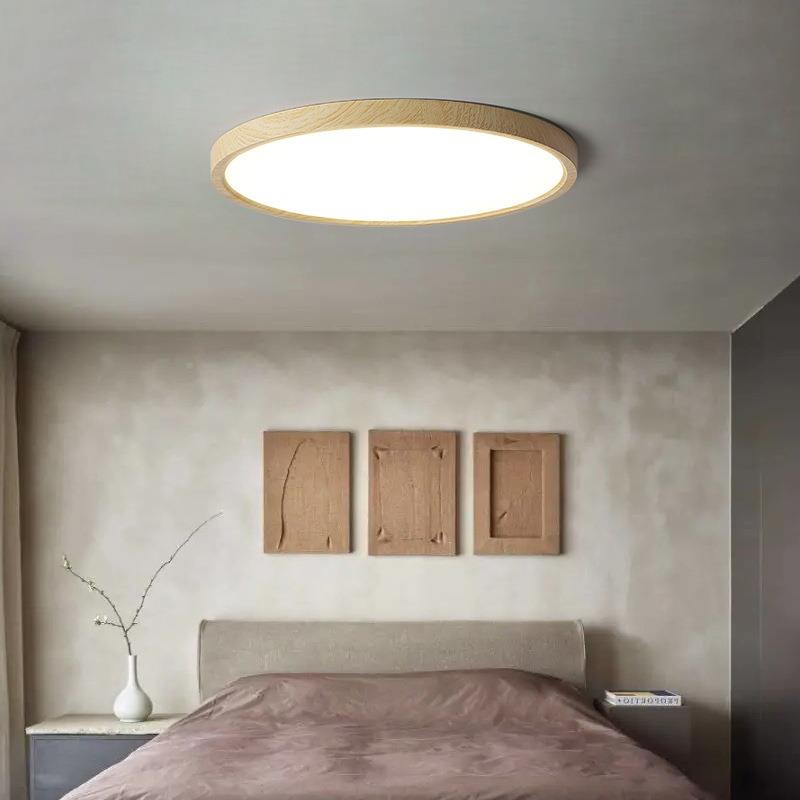 942全灯光谱中古风房室吸顶书卧圆形客餐厅房间灯侘寂风胡桃木色