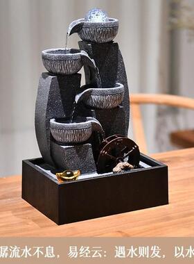 桌面小球流水摆件循环生财风水欧轮水车茶台型喷泉SJJ水晶树脂其