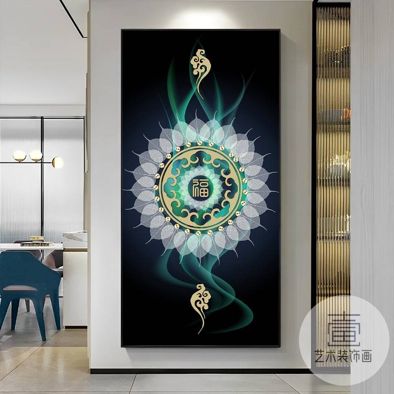 富贵菩提叶玄关装饰画高档带灯发光走廊过道挂画现代轻奢平安壁画