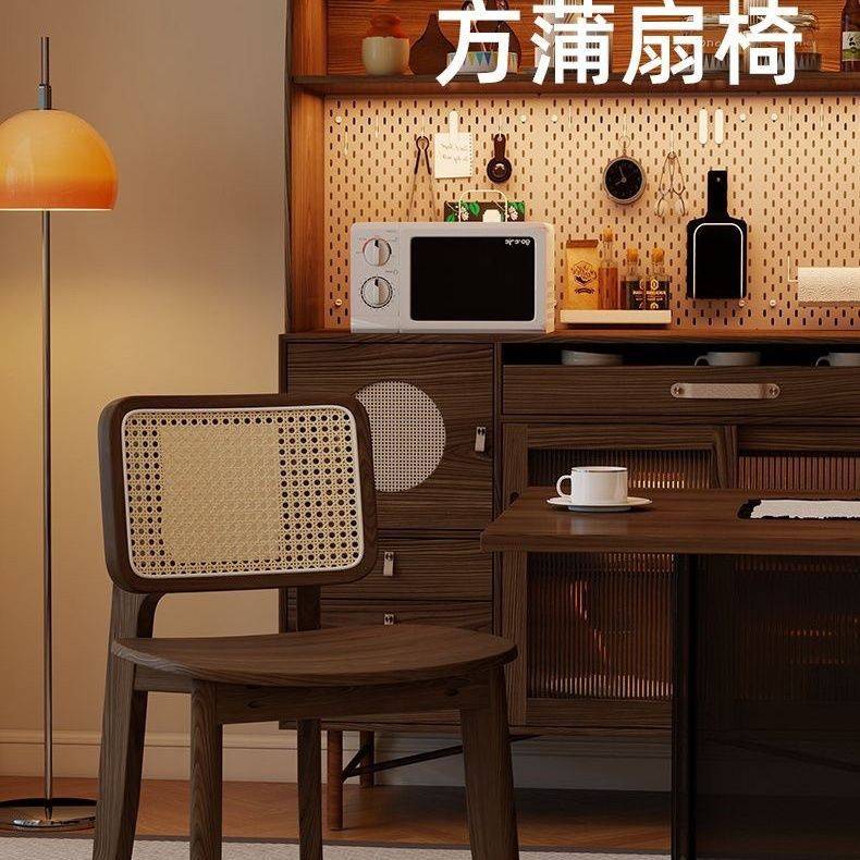 中古藤编餐椅吃饭凳子家用餐桌椅实木靠背椅复古设计师原木藤编椅