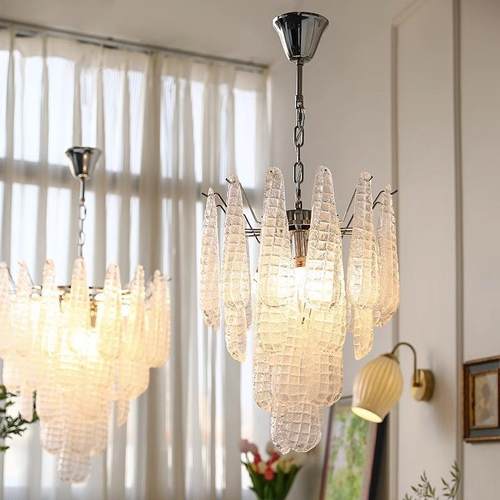 445法式中古奢风别墅复式楼美梯轻水晶玻璃吊灯式客复古厅餐厅卧