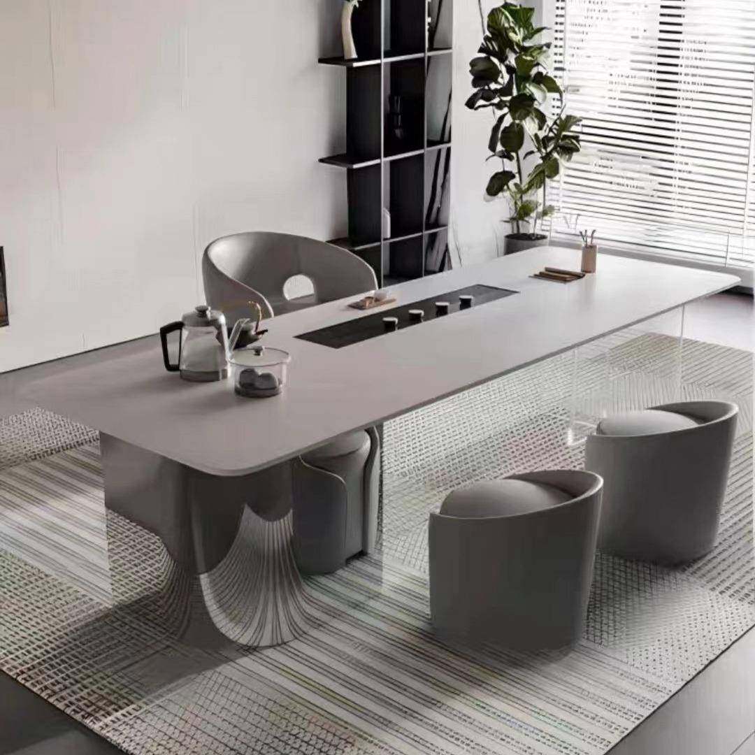 阳台轻桌奢现代岩板亚茶力悬浮底座茶盘JWT电器一体家居克客厅茶