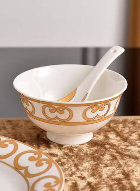 爱马家Z1204黄色碟用铁窗系列瓷餐骨具套装32头欧式轻奢碗盘子家