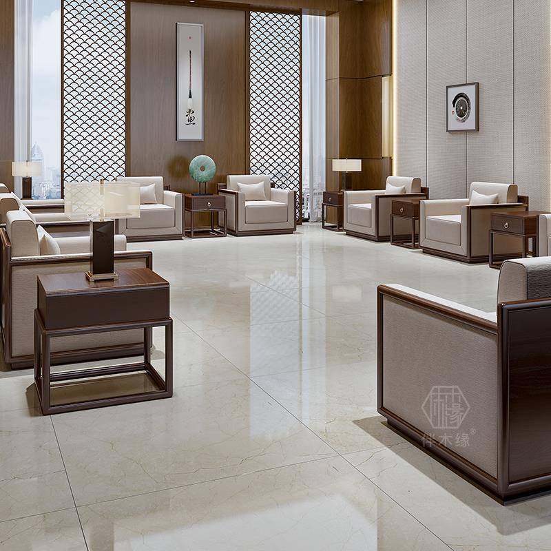 新中式木办公务沙发XC220827茶几实贵宾商接待洽谈大型议室单人位