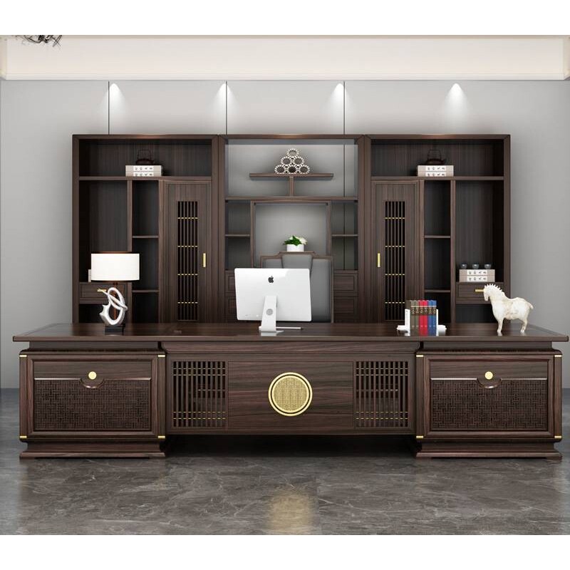 新中式老板桌大班台实木总裁办公桌简约主管桌办公室沙发组合