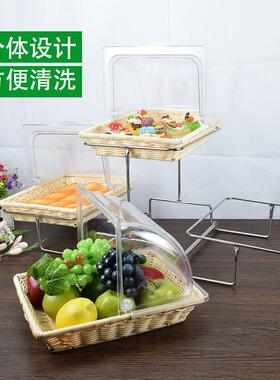 双层托盘架子面包蛋糕层水果篮仿展藤编织带盖点透明多C002甜品心