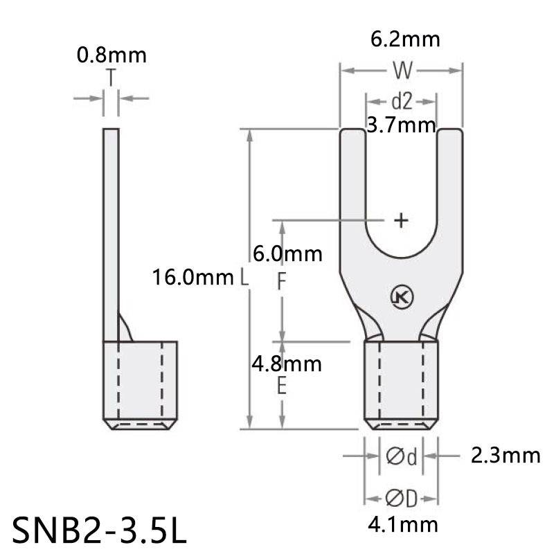SNB2-3.5L冷压紫铜国标叉形端子 Y型U型裸端头铜线鼻M3.7接线端子