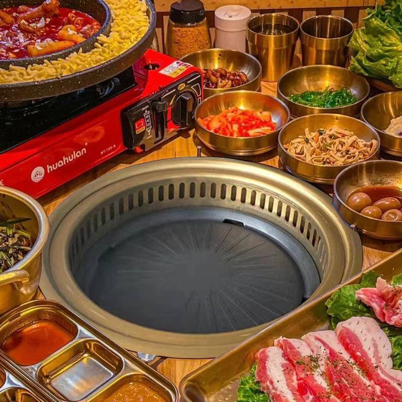 商无烟用电肉烤肉盘式圆形韩嵌入式电烧烤炉烤桌餐196厅烧烤炉厂