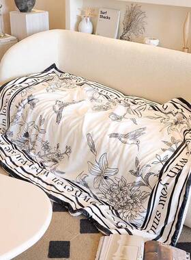 发坐美轻奢素描午GRB睡毯盖式毯垫冬季加绒保暖沙毯办公室沙发垫