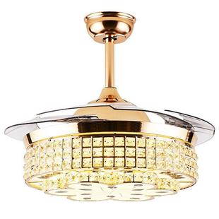 LED6016水晶隐客形风扇灯式 轻奢家用厅餐厅灯带电扇吊灯一体吊扇