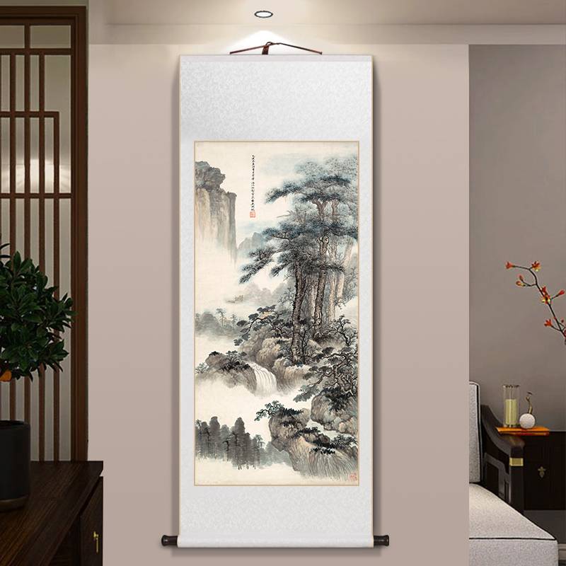 ǎ名家字画山水画中式客厅装饰画办公室卷轴挂画书房茶室壁画玄