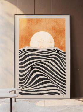 M28玄关装饰大画现代约日出日落抽象气挂画O黑白线F765SS8M条走简