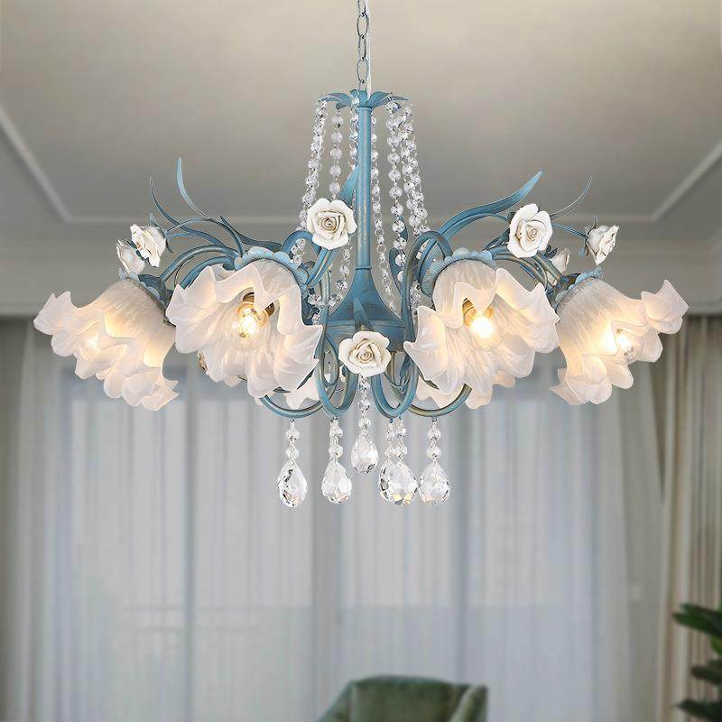 欧客铁艺吊灯轻奢水晶吊灯蓝色地中海490客厅厅灯卧室灯宿民式网