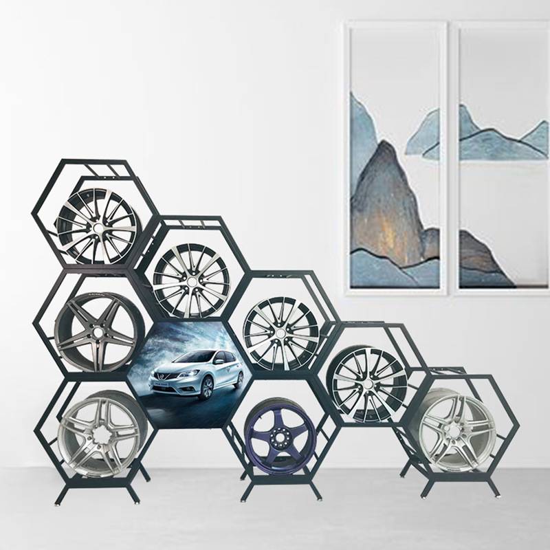 自由组合汽车轮毂展示架简易拆装蜂窝式四层陈列架轮胎钢圈展示柜