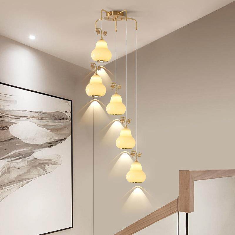 梯楼梯吊简约创意灯新中式楼复式楼别墅中650空客厅挑空旋转间长