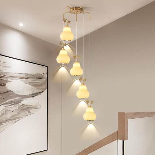 梯楼梯吊简约创意灯新中式楼复式楼别墅中650空客厅挑空旋转间长