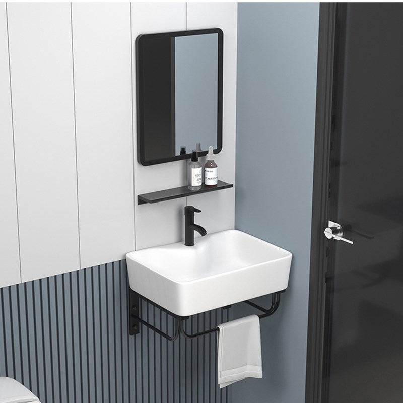 不锈钢阳台简易挂墙式陶瓷洗手盆化妆室小户型壁T挂洗脸洗漱盆组